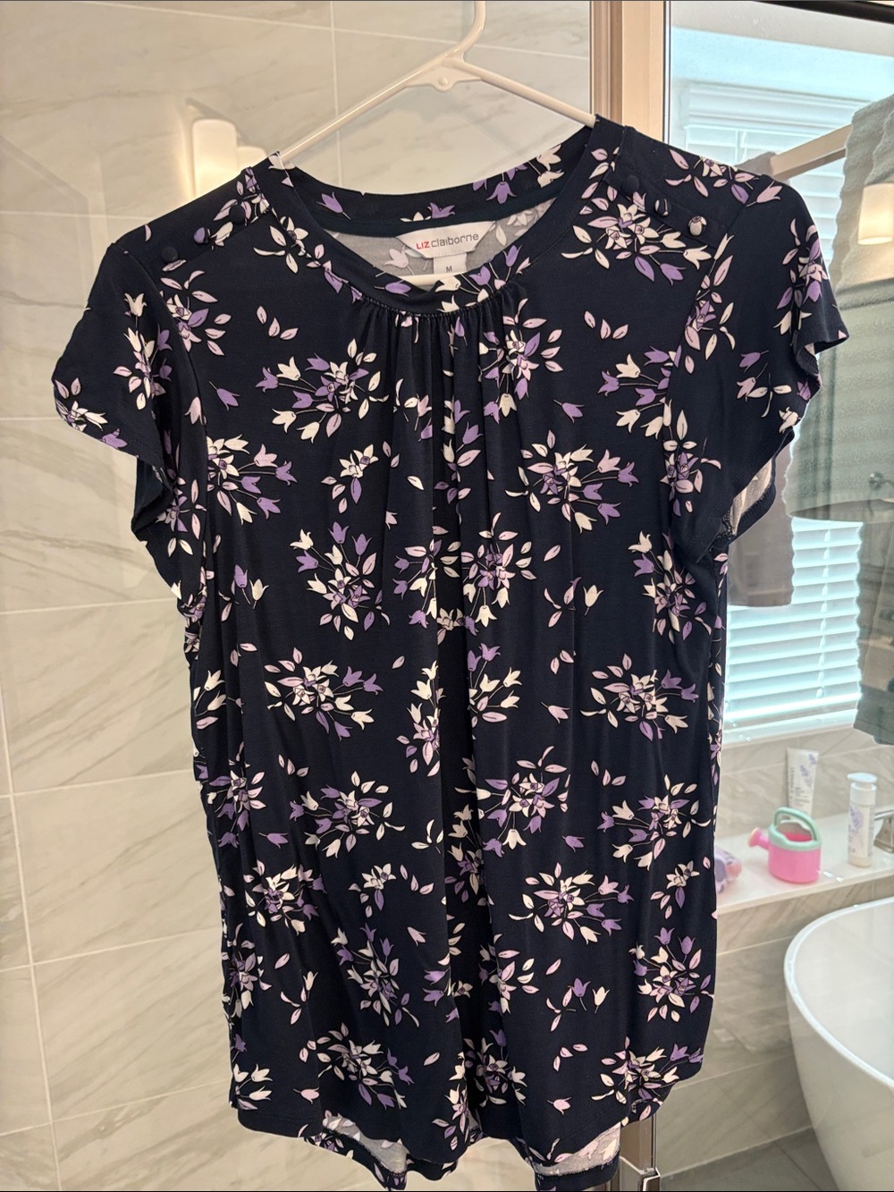Liz Claiborne Navy Floral Cap Sleeve Top